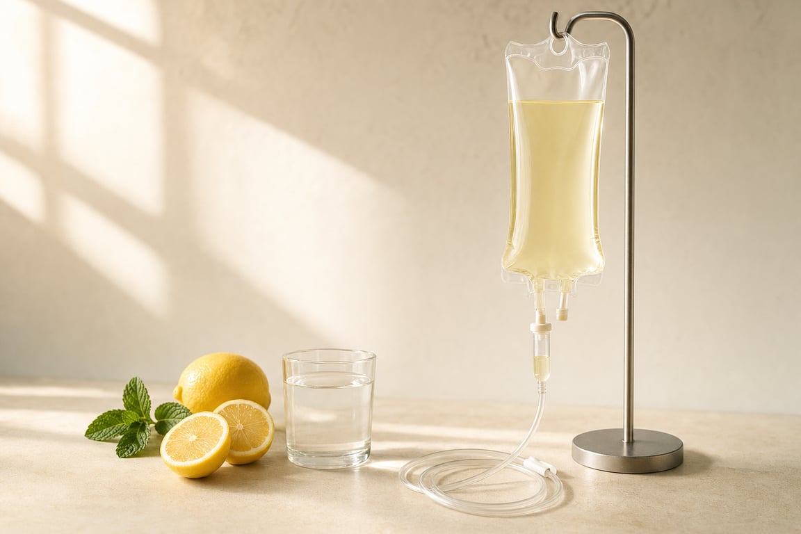 Imagen ilustrativa — bodegón del Kit Reboot IV con limones y menta fresca; no muestra pacientes de Leva