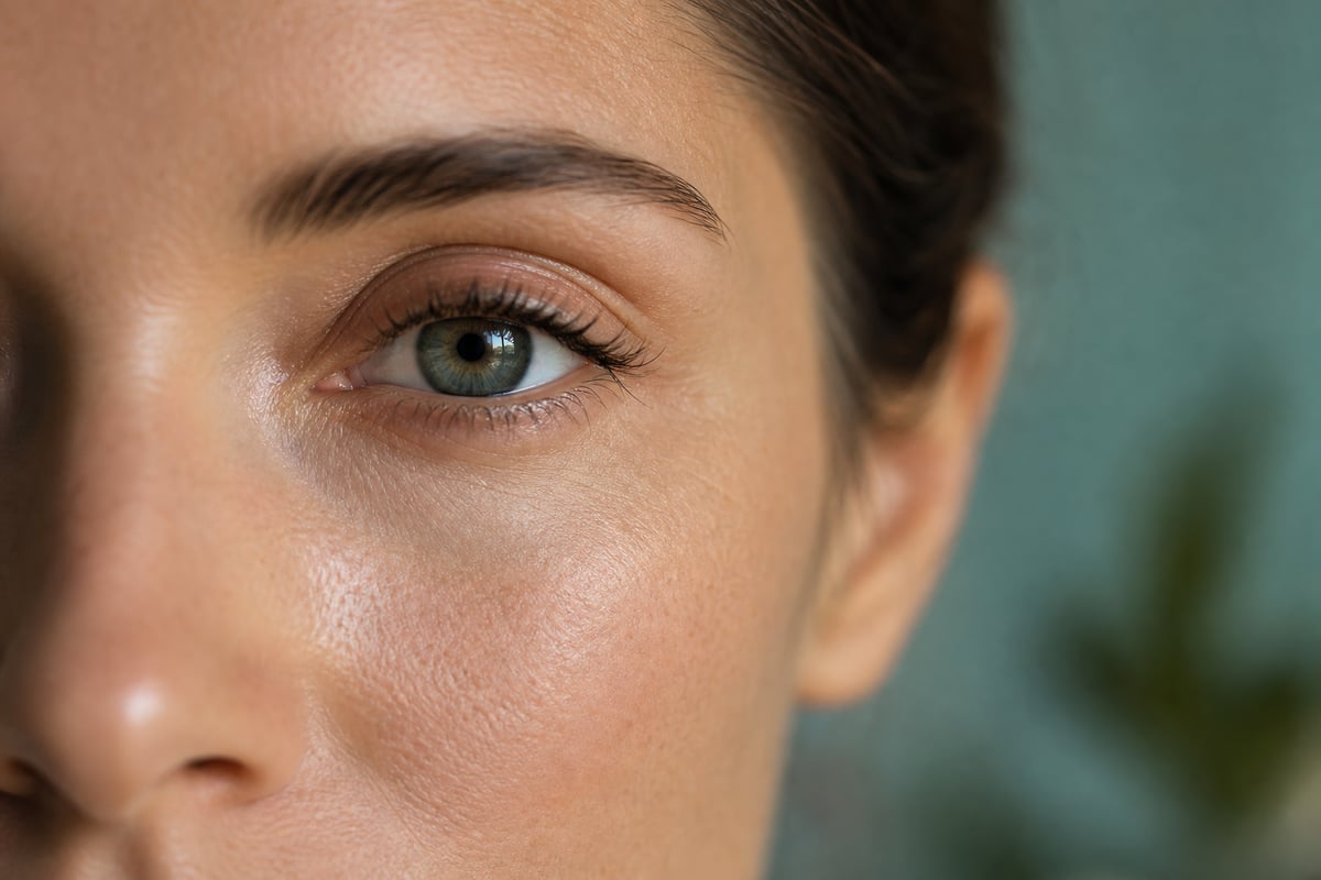 Illustrative image of a close-up of a rested under-eye area beneath an open eye; not a Leva patient